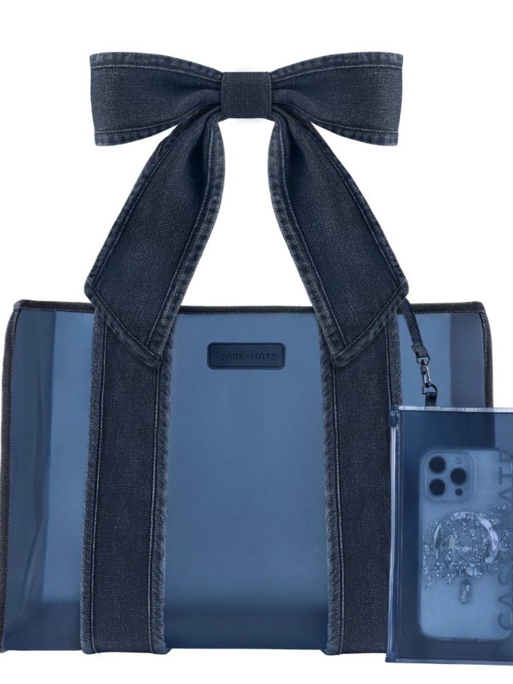 Case-Mate Denim Bow Jelly Tote Navy Blue Jean Beach Bag Travel Swim NWT